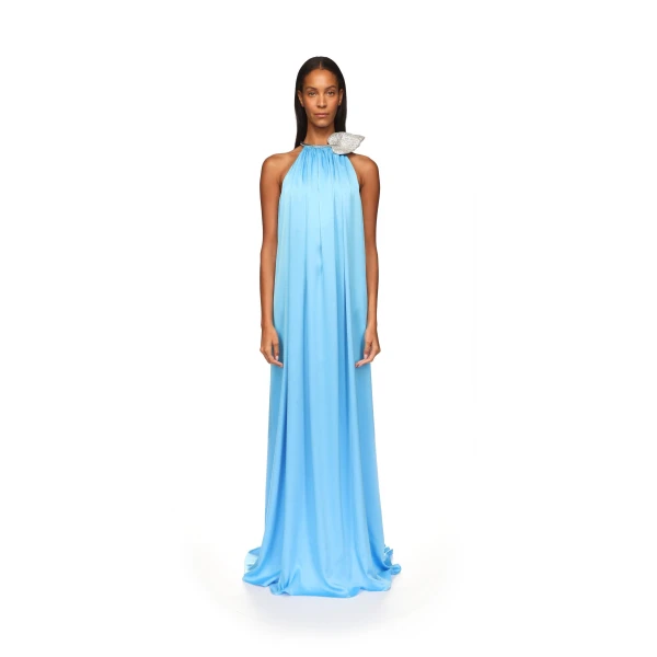 David Koma Crystal Leaf And Gathered Satin Gown, view 2