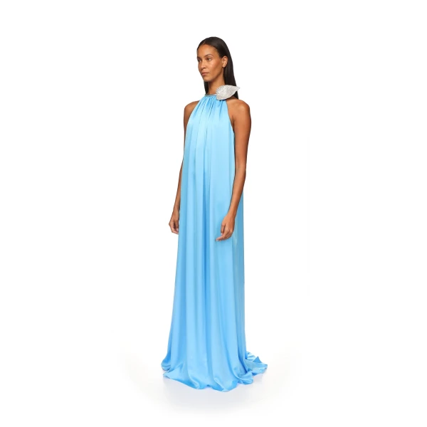 David Koma Crystal Leaf And Gathered Satin Gown, view 3
