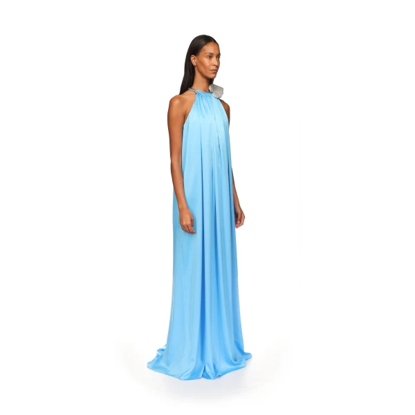David Koma Crystal Leaf And Gathered Satin Gown, view 4