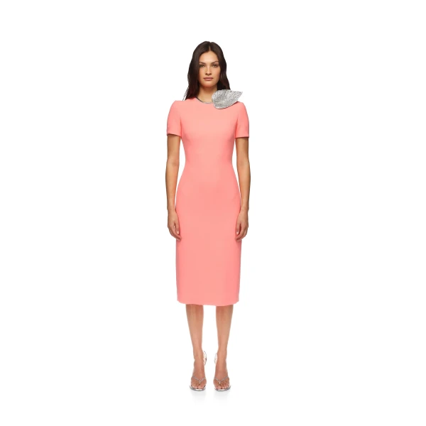 David Koma Crystal Leaf Embroidered Short Sleeve Midi Dress, view 2