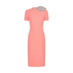 David Koma Crystal Leaf Embroidered Short Sleeve Midi Dress