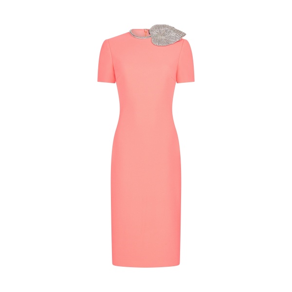 David Koma Crystal Leaf Embroidered Short Sleeve Midi Dress