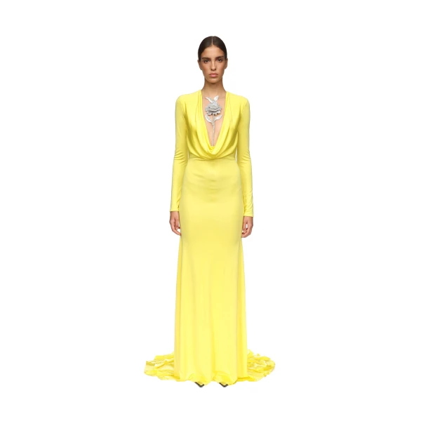 David Koma Crystal Rose Detail Gown In Black, view 2