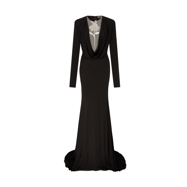 David Koma Crystal Rose Detail Gown In Black