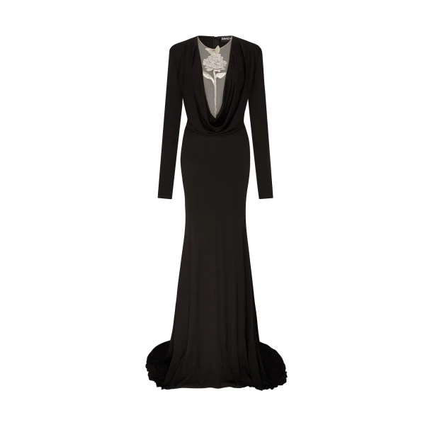 David Koma Crystal Rose Detail Gown In Black