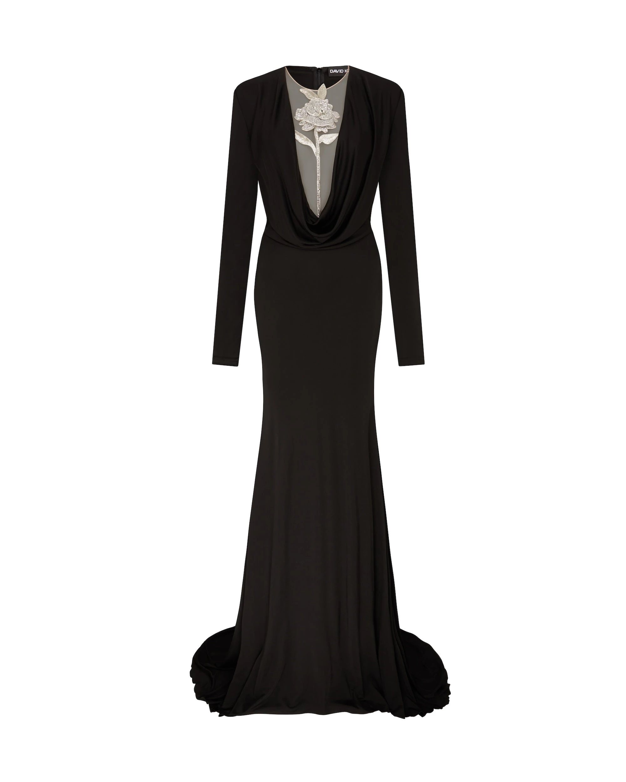 David Koma Crystal Rose Detail Gown In Black David Koma Crystal Rose Detail Gown In Black