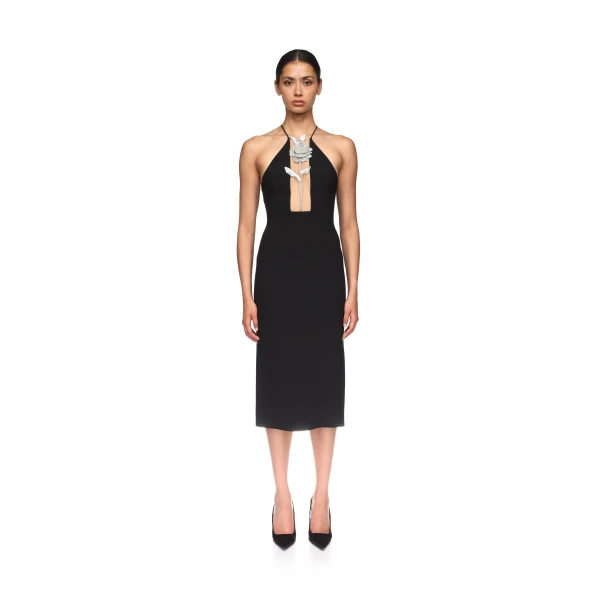 David Koma Crystal Rose Halter Midi Dress In Yellow, view 2