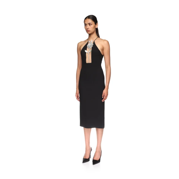 David Koma Crystal Rose Halter Midi Dress In Yellow, view 3