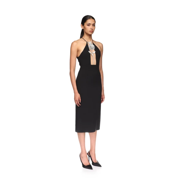 David Koma Crystal Rose Halter Midi Dress In Yellow, view 4