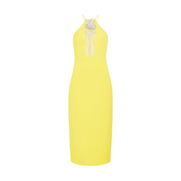 David Koma Crystal Rose Halter Midi Dress In Yellow