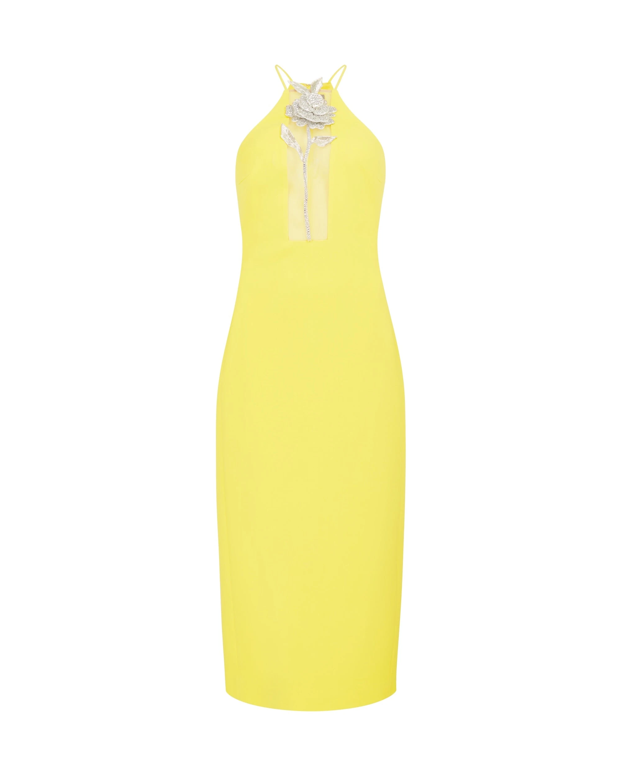 David Koma Crystal Rose Halter Midi Dress In Yellow David Koma Crystal Rose Halter Midi Dress In Yellow