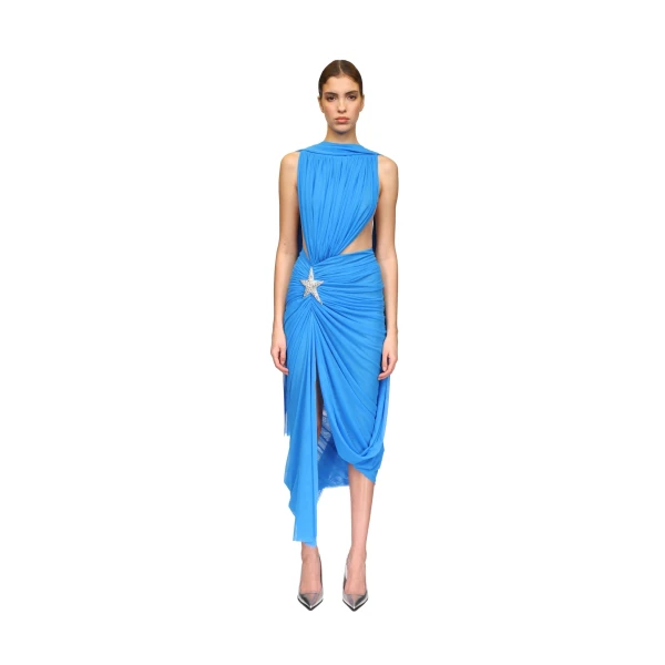 David Koma Crystal Star And Cutout Draped Midi Dress, view 2