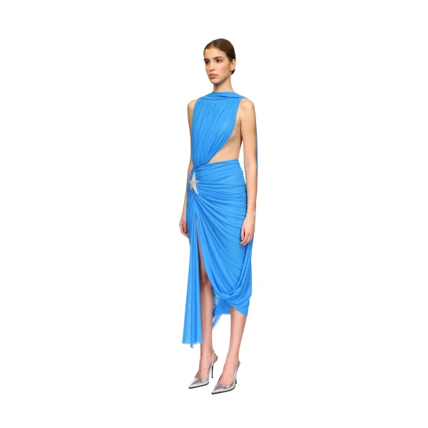 David Koma Crystal Star And Cutout Draped Midi Dress, view 3