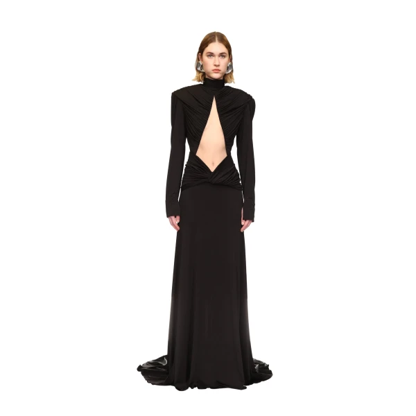 David Koma Cutout Detail Long Sleeve Gown In Black, view 2