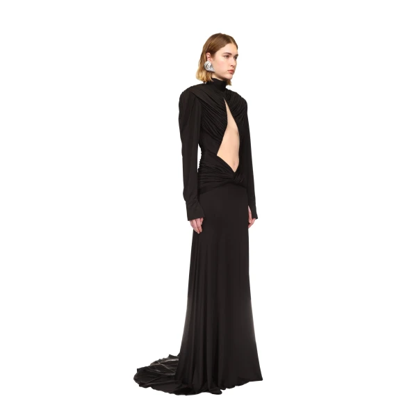 David Koma Cutout Detail Long Sleeve Gown In Black, view 4