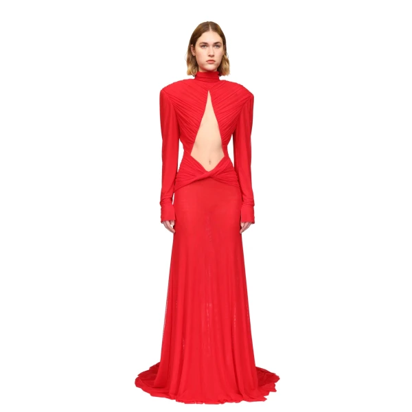 David Koma Cutout Detail Long Sleeve Mesh Gown, view 2