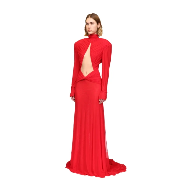 David Koma Cutout Detail Long Sleeve Mesh Gown, view 3