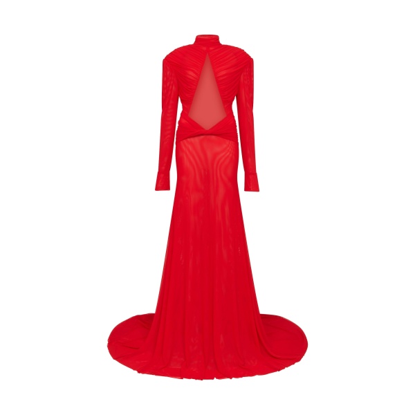 David Koma Cutout Detail Long Sleeve Mesh Gown