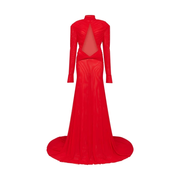 David Koma Cutout Detail Long Sleeve Mesh Gown