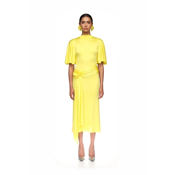 David Koma Draped Sleeve Jersey Midi Dress In Black, view 2