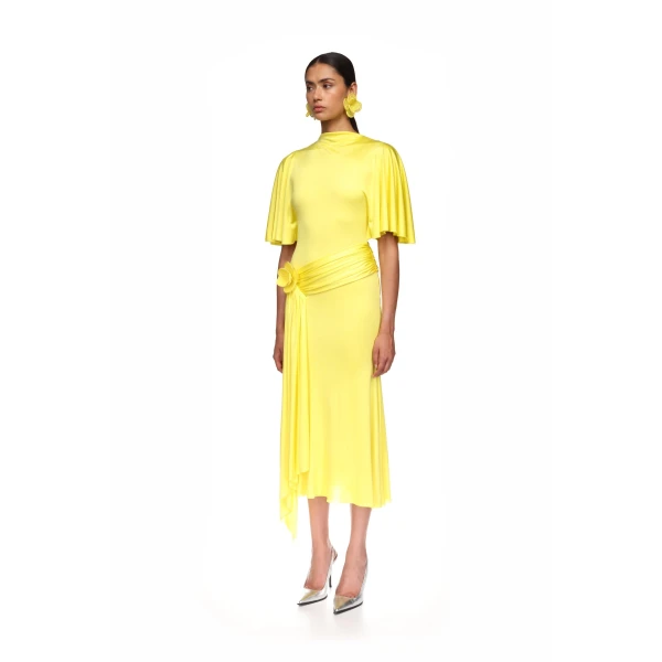 David Koma Draped Sleeve Jersey Midi Dress In Black, view 3