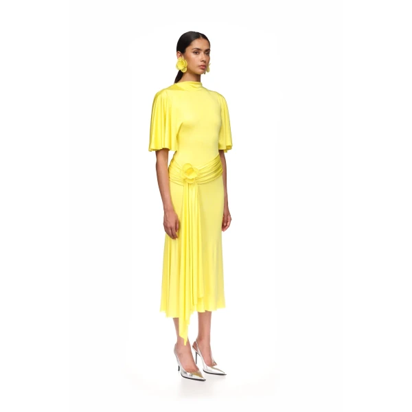 David Koma Draped Sleeve Jersey Midi Dress In Black, view 4