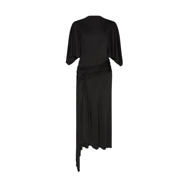 David Koma Draped Sleeve Jersey Midi Dress In Black