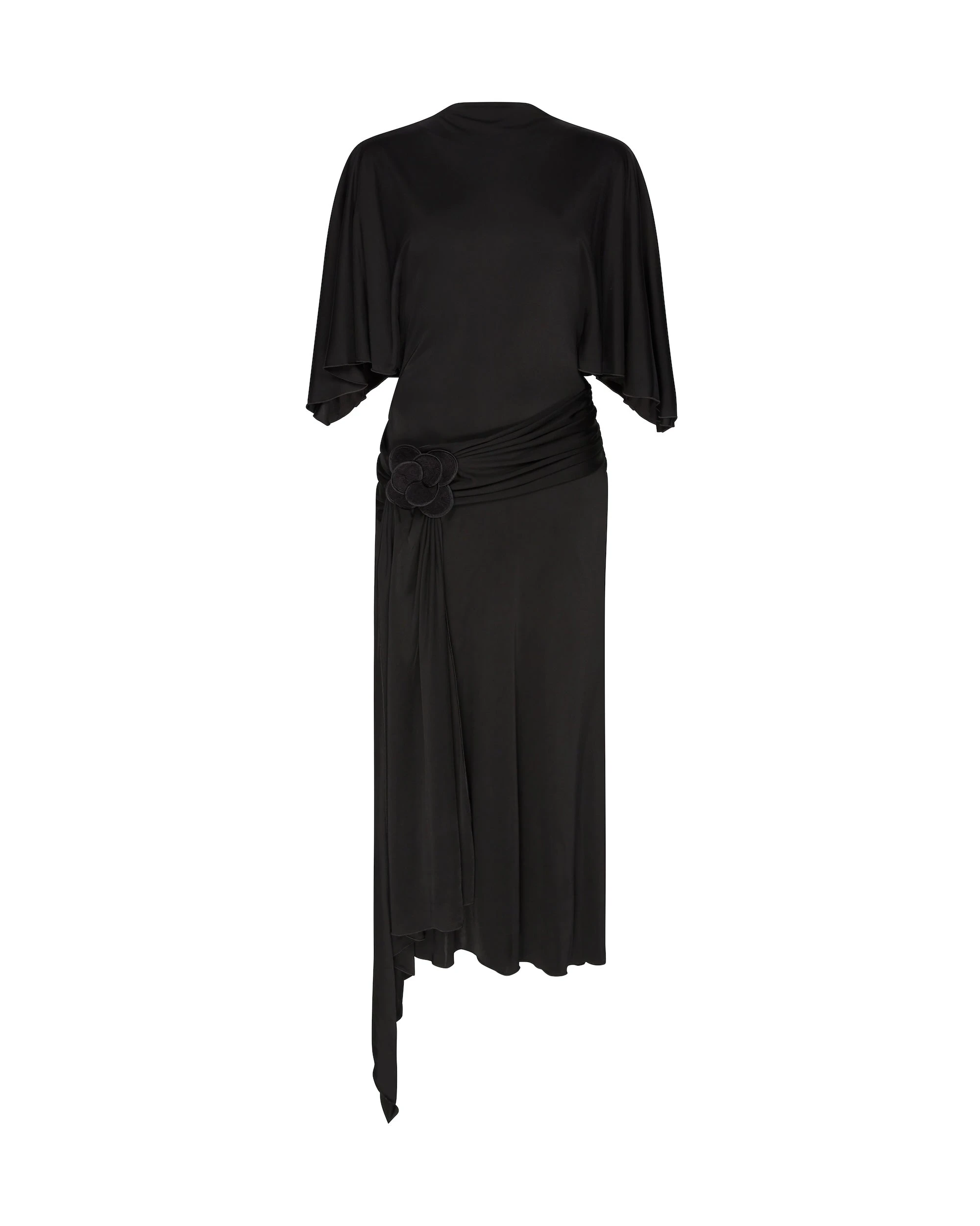 David Koma Draped Sleeve Jersey Midi Dress In Black David Koma Draped Sleeve Jersey Midi Dress In Black
