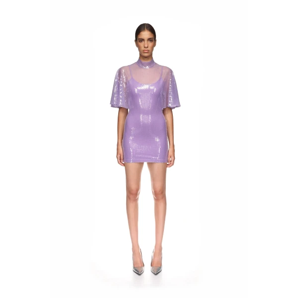 David Koma Draped Sleeve Mini Sequin Dress In White, view 2