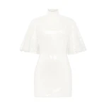 David Koma Draped Sleeve Mini Sequin Dress In White