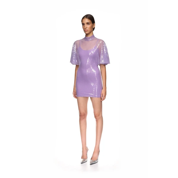 David Koma Draped Sleeve Mini Sequin Dress In White, view 3