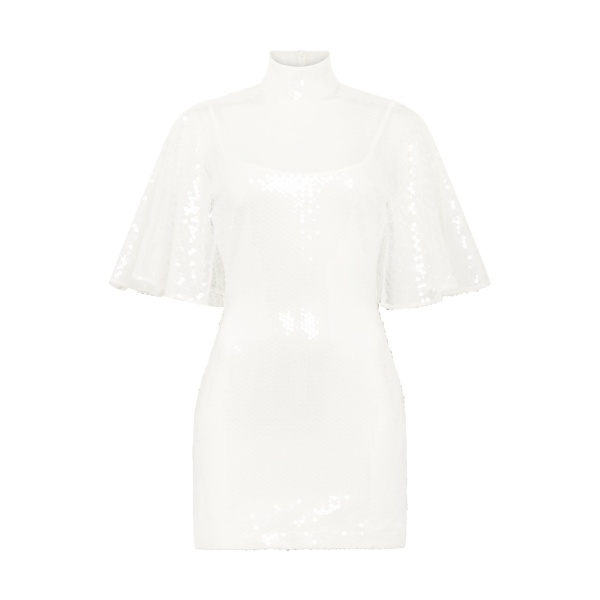 David Koma Draped Sleeve Mini Sequin Dress In White