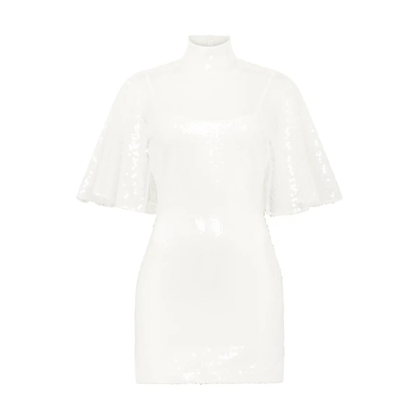 David Koma Draped Sleeve Mini Sequin Dress In White