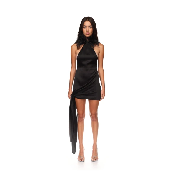 David Koma Feather Neck Detail Halter Mini Dress, view 2