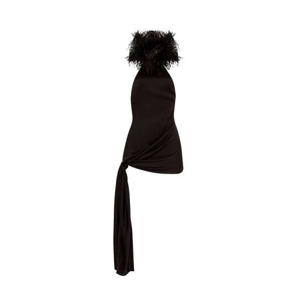 David Koma Feather Neck Detail Halter Mini Dress
