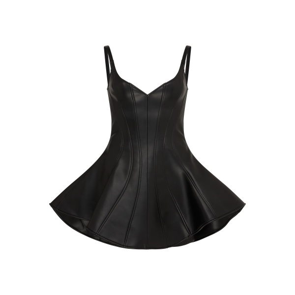 David Koma Flounce Hem Faux Leather Dress