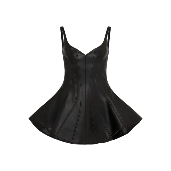 David Koma Flounce Hem Faux Leather Dress