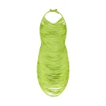 David Koma Fringe Draped Mini Knit Dress In Green