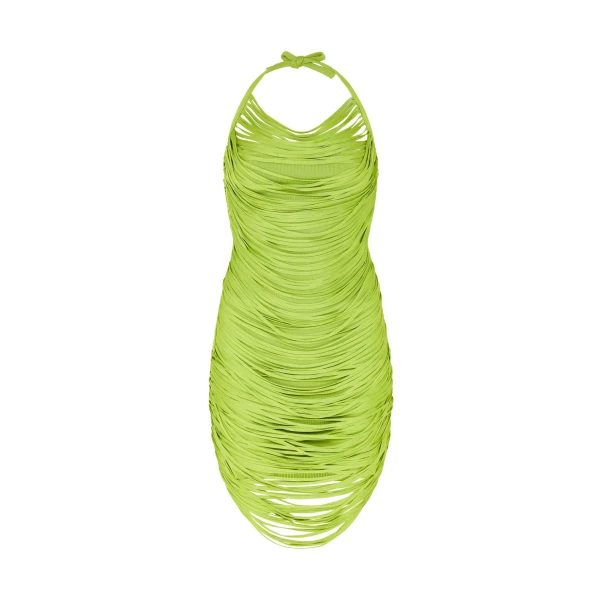 David Koma Fringe Draped Mini Knit Dress In Green