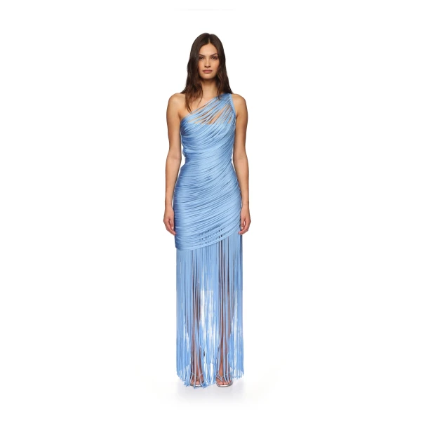 David Koma Fringe Draping Knit Gown In Blue, view 2