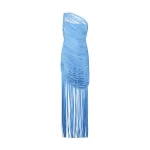 David Koma Fringe Draping Knit Gown In Blue