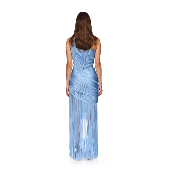 David Koma Fringe Draping Knit Gown In Blue, view 5