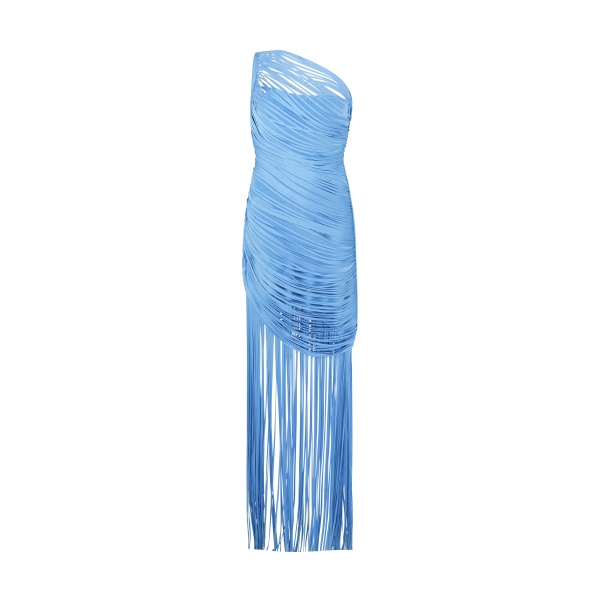 David Koma Fringe Draping Knit Gown In Blue
