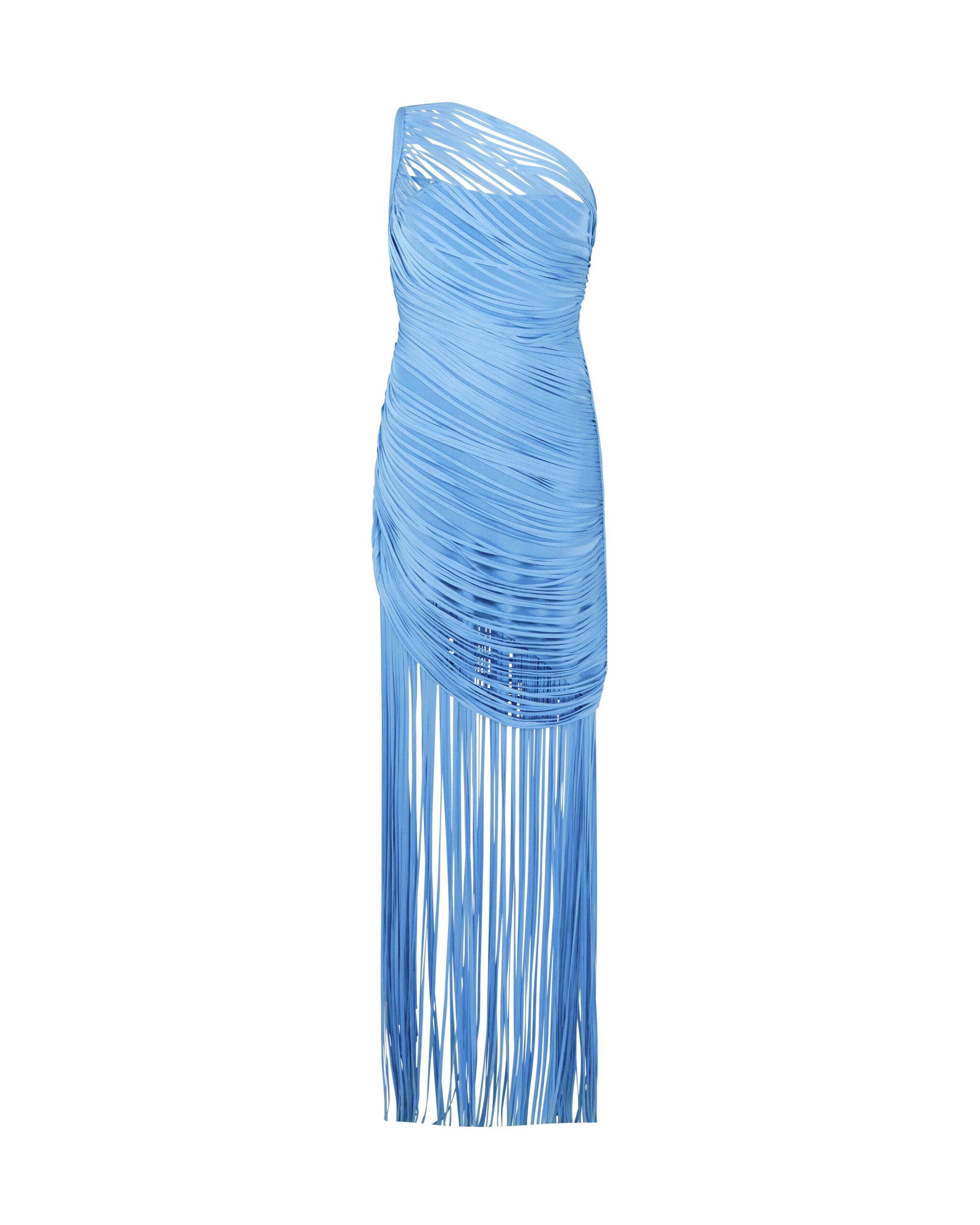 David Koma Fringe Draping Knit Gown In Blue David Koma Fringe Draping Knit Gown In Blue