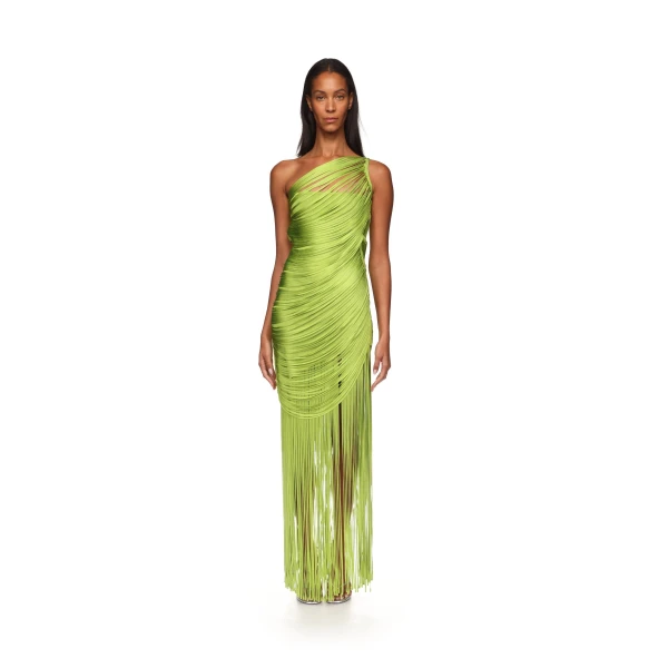 David Koma Fringe Draping Knit Gown In Green, view 2