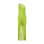 David Koma Fringe Draping Knit Gown In Green