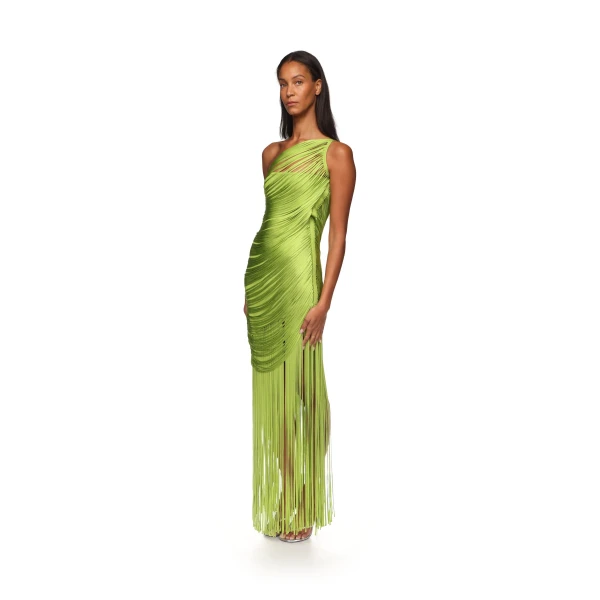 David Koma Fringe Draping Knit Gown In Green, view 3