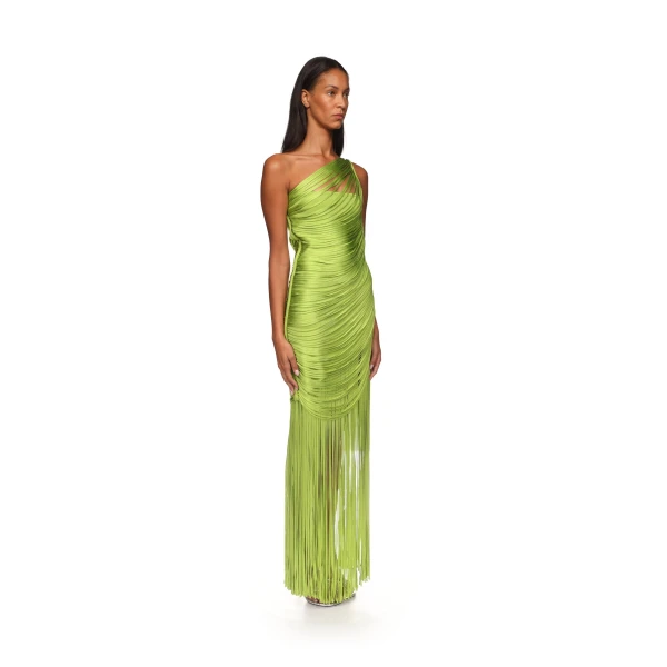 David Koma Fringe Draping Knit Gown In Green, view 4