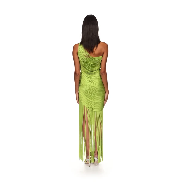 David Koma Fringe Draping Knit Gown In Green, view 5