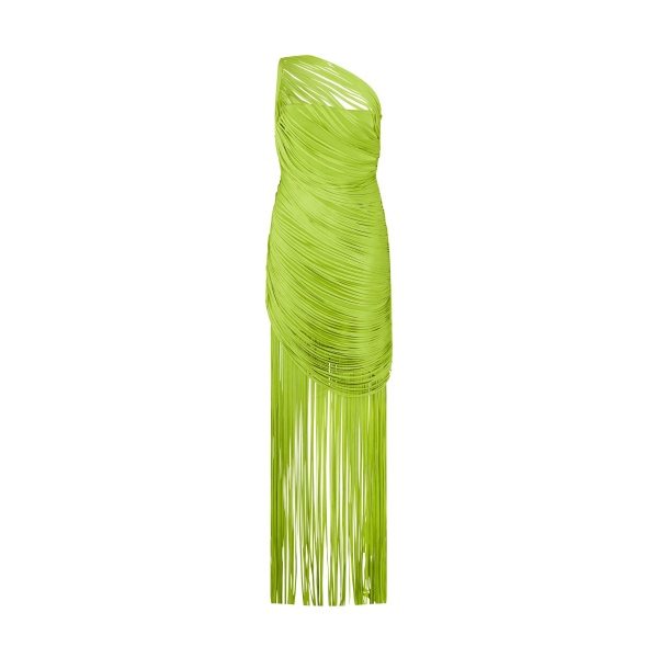David Koma Fringe Draping Knit Gown In Green